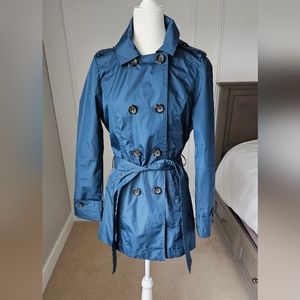 Dark Teal Trench Coat, Women's Rain Jacket with Hood, Excellent Condition NWOT